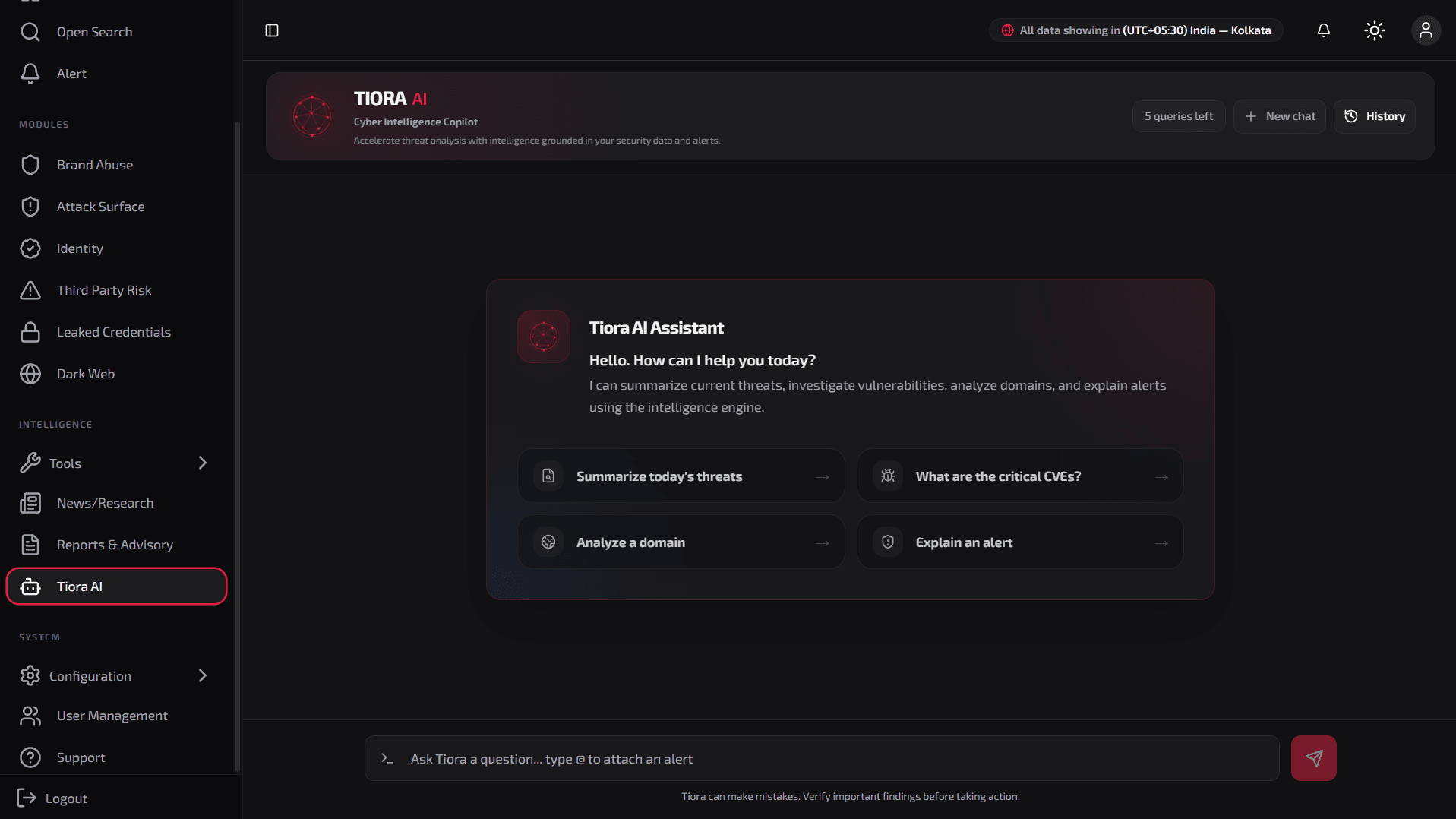 Tiora AI assistant dashboard